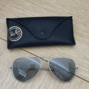 Ray-Ban Women’s Silver Aviator Sunglasses with Black Case and Gray Lenses